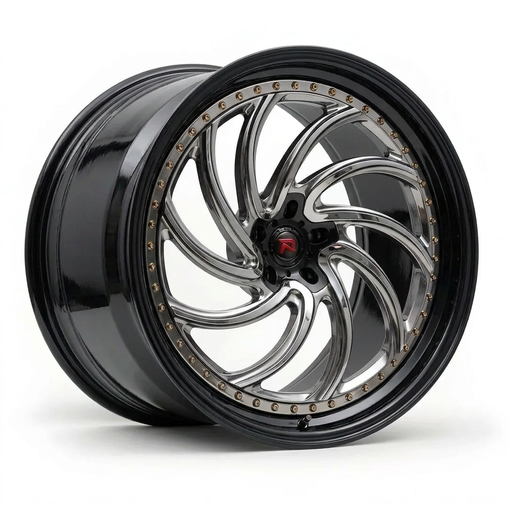RZR XXIII forged wheel — Liquid Silver Chrome / Black Accents