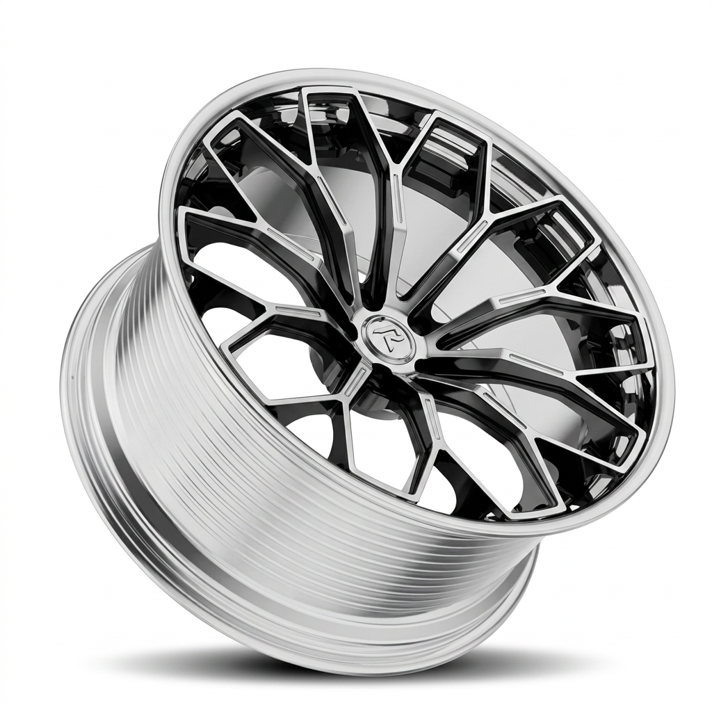 RZR LXVI forged wheel — Liquid Silver Chrome / Black Accents