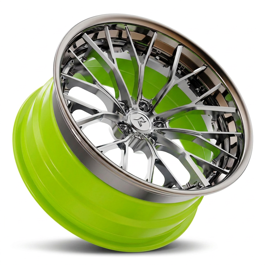 RZR III forged wheel — Polished Chrome Face / Lime Green Barrel