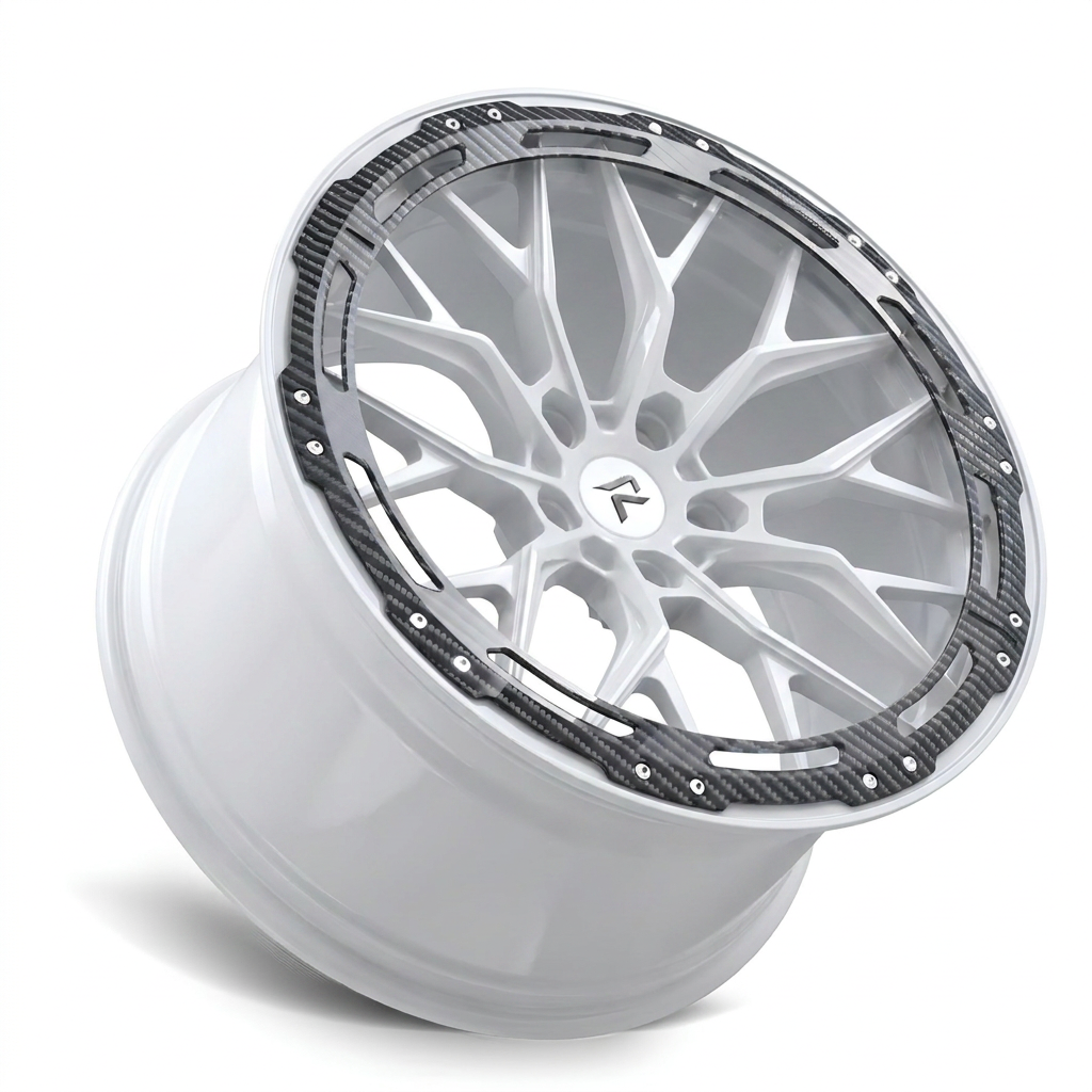 RZR LXX forged wheel — Gloss White / Carbon Fibre Lip