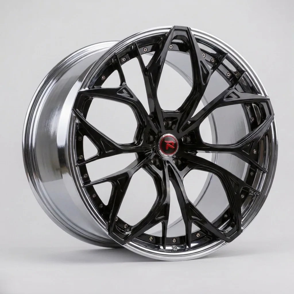 RZR XXII forged wheel — Gloss Black / Polished Chrome Lip