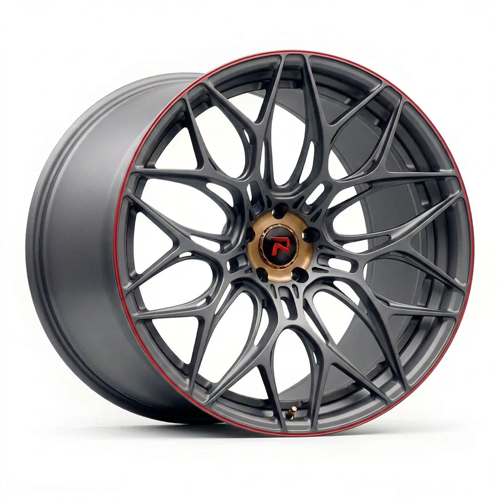 RZR XLVII forged wheel — Gunmetal / Red Pinstripe