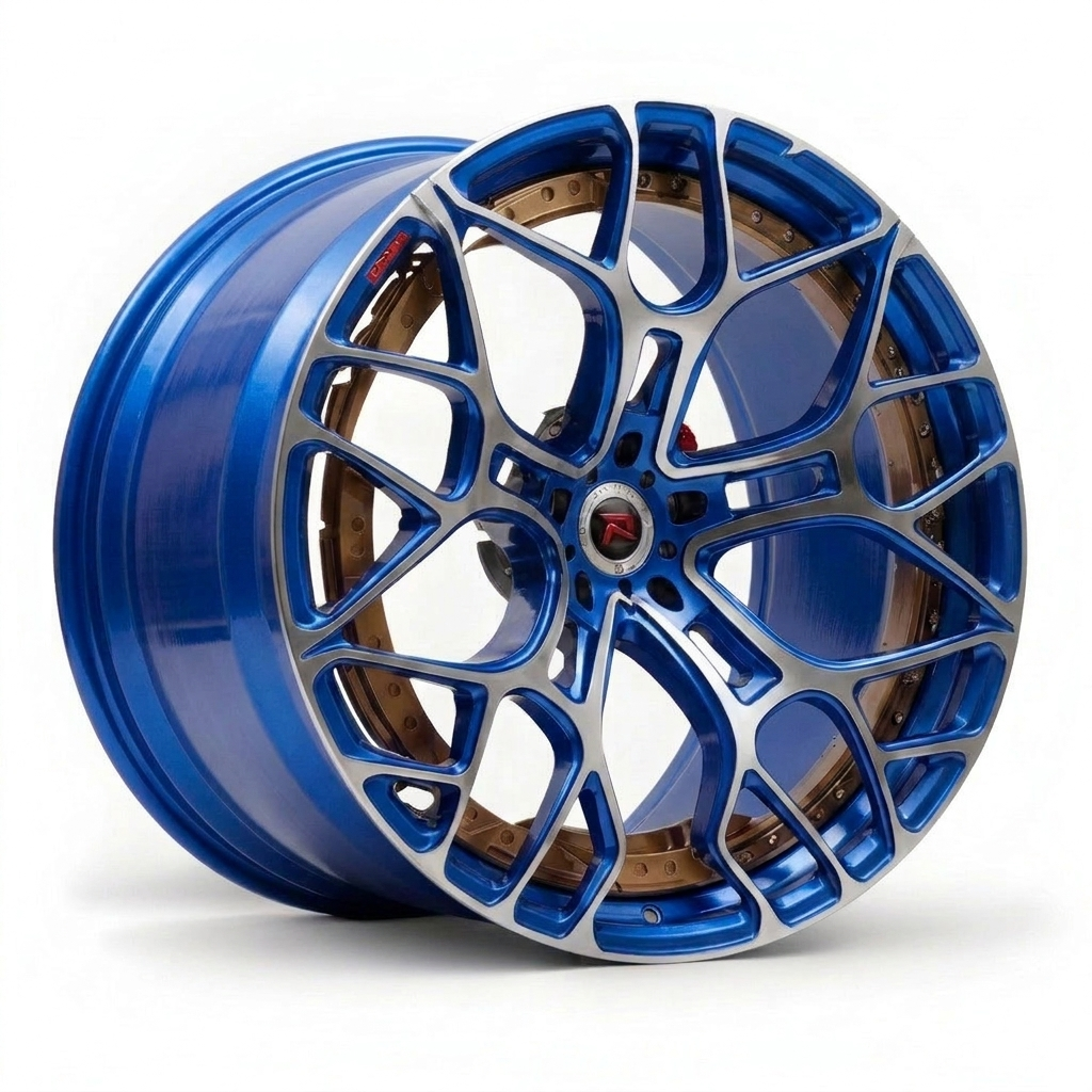 RZR XII forged wheel — Brushed Candy Blue / Machined Face / Bronze Barrel