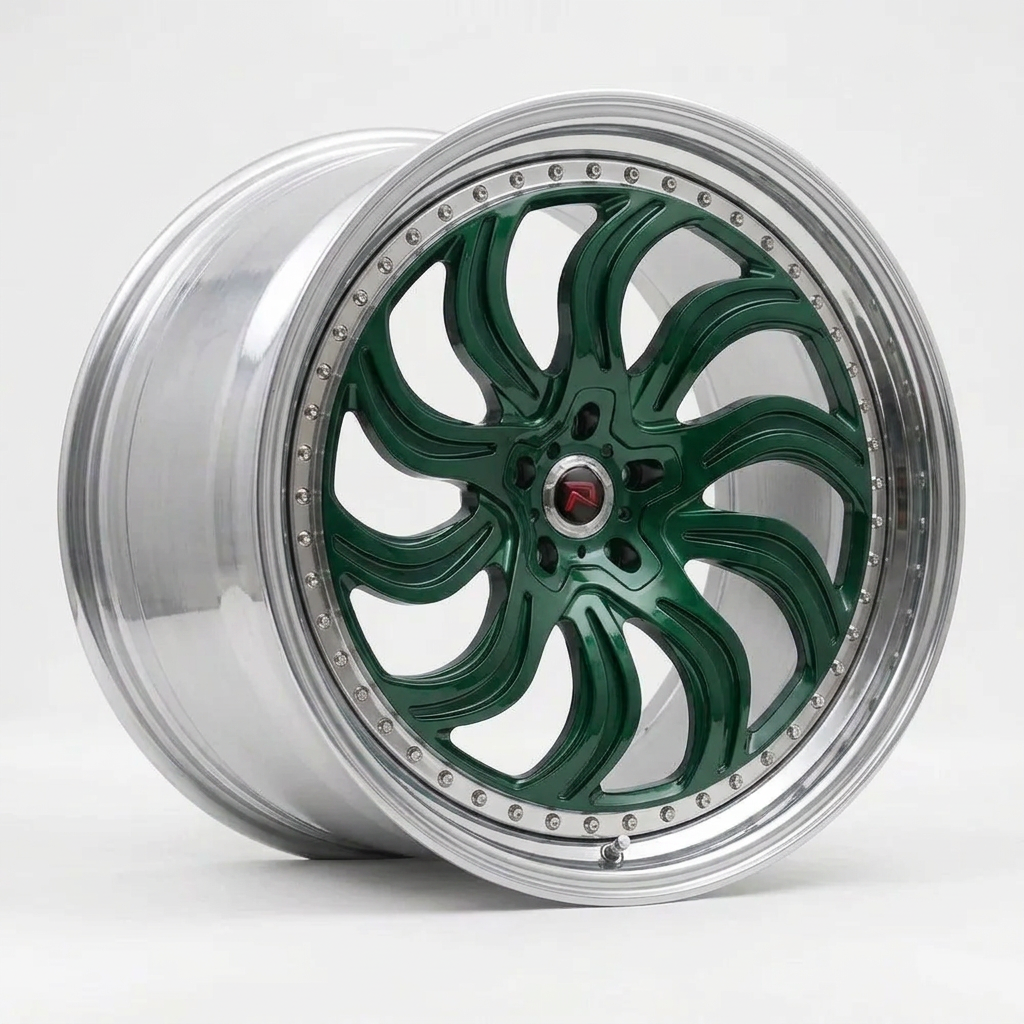 RZR XXXIII forged wheel — British Racing Green / Polished Lip