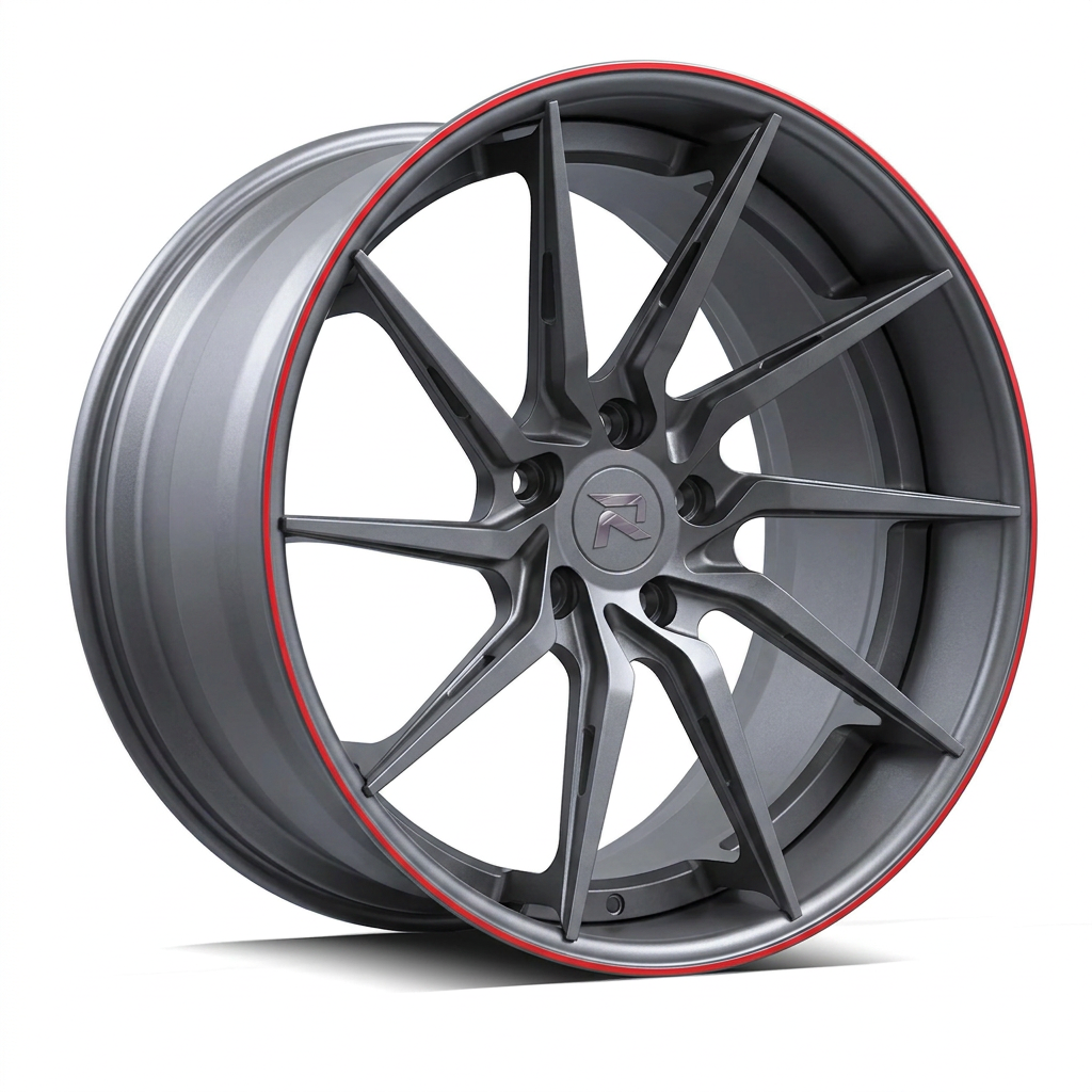 RZR XCIV forged wheel — Gunmetal / Red Pinstripe