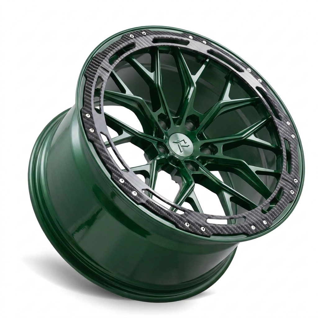 RZR LXX forged wheel — British Racing Green / Carbon Fibre Lip