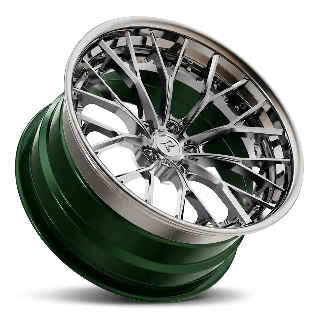 RZR III forged wheel — Polished Chrome Face / British Racing Green Barrel