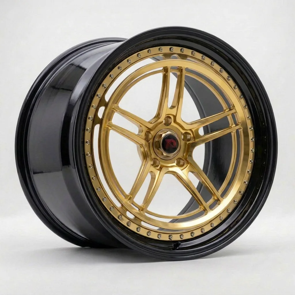 RZR LVII forged wheel — Brushed Gold / Gloss Black Lip