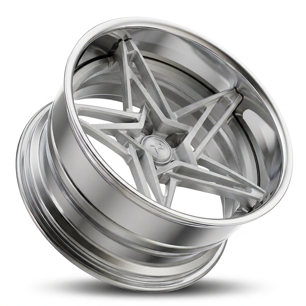 RZR IX forged wheel — Full Brushed Silver / Polished Chrome Lip