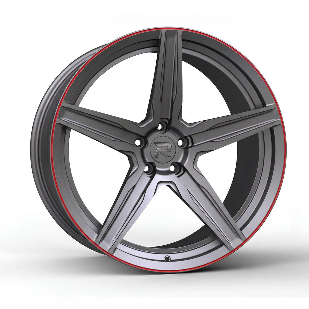 RZR CXXVIII forged wheel — Gunmetal / Red Pinstripe