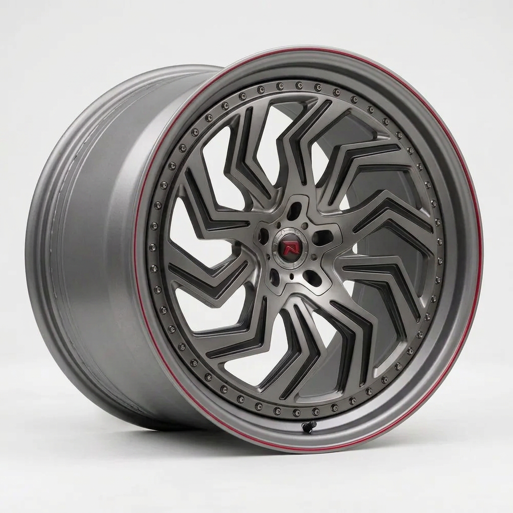 RZR XXXIX forged wheel — Gunmetal / Red Pinstripe
