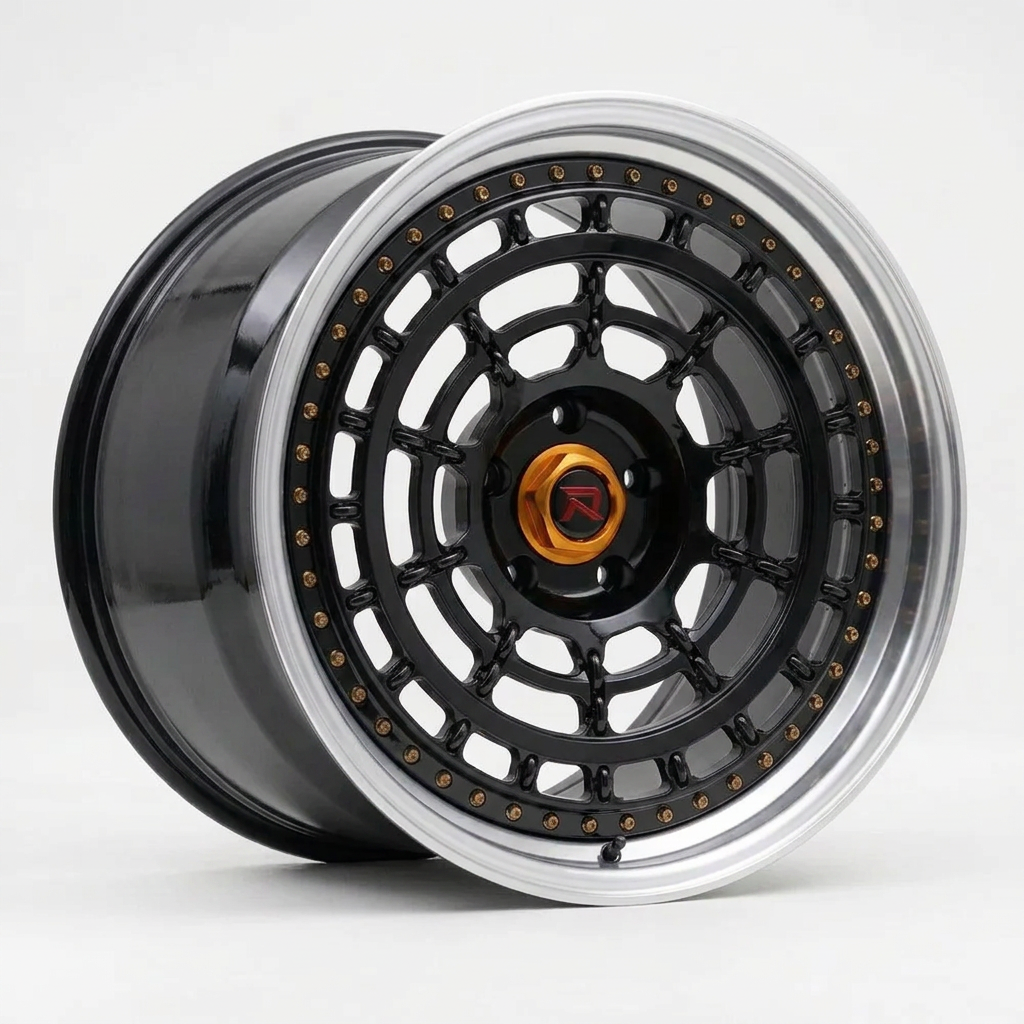 RZR XLII forged wheel — Gloss Black / Polished Lip