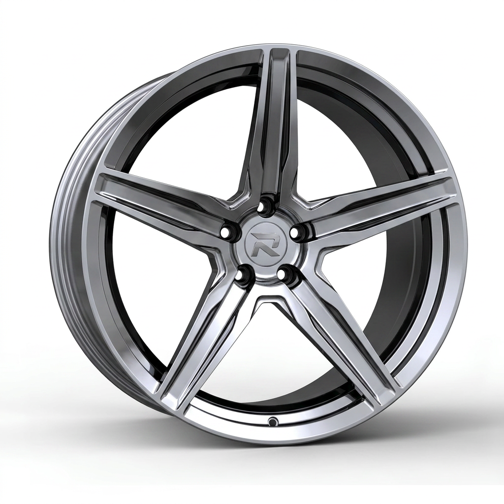 RZR CXXVIII forged wheel — Liquid Silver Chrome / Black Accents