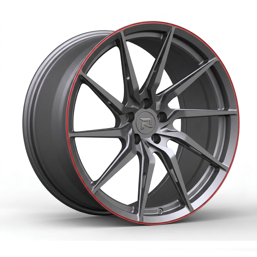 RZR CXLIV forged wheel — Gunmetal / Red Pinstripe