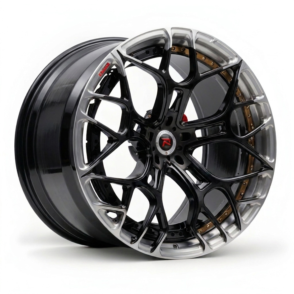 RZR XII forged wheel — Gloss Black / Brushed Silver Accents