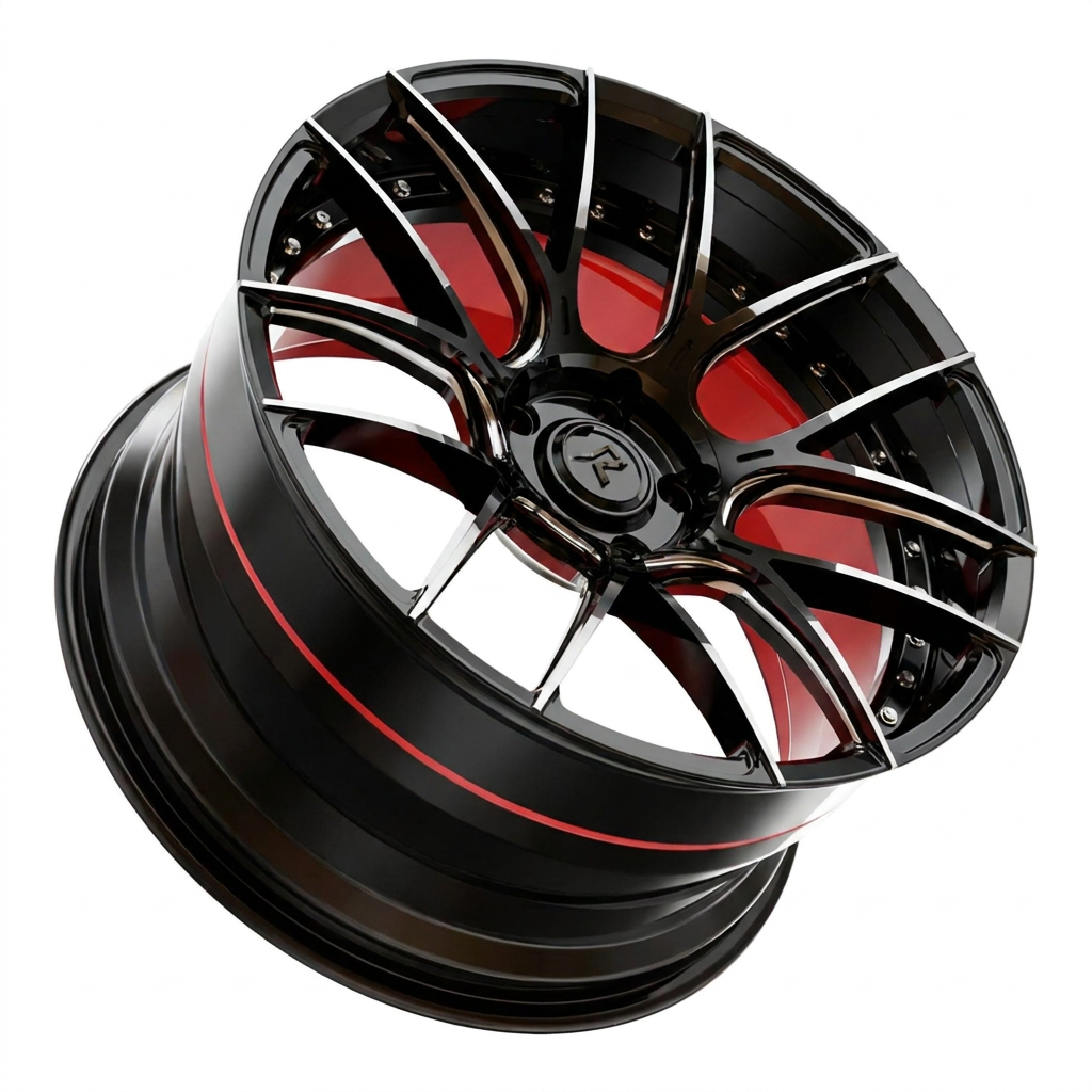 RZR II forged wheel — Gloss Black / Machined Face / Candy Red Barrel