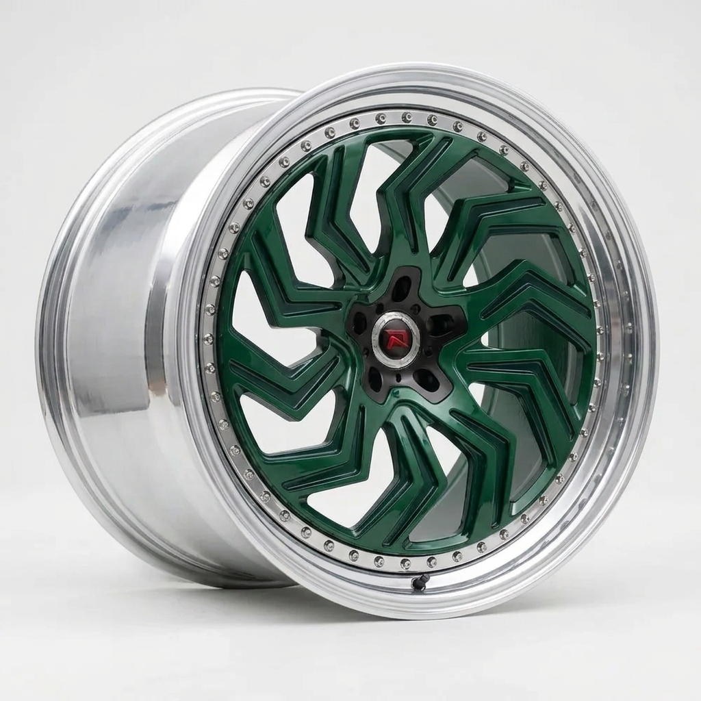 RZR XXXIX forged wheel — British Racing Green / Polished Lip