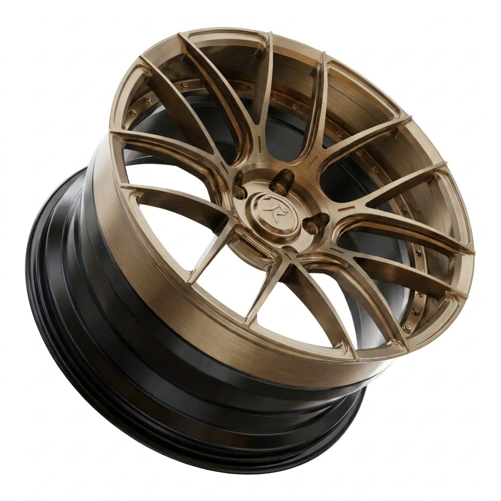 RZR II forged wheel — Brushed Bronze / Gloss Black Lip