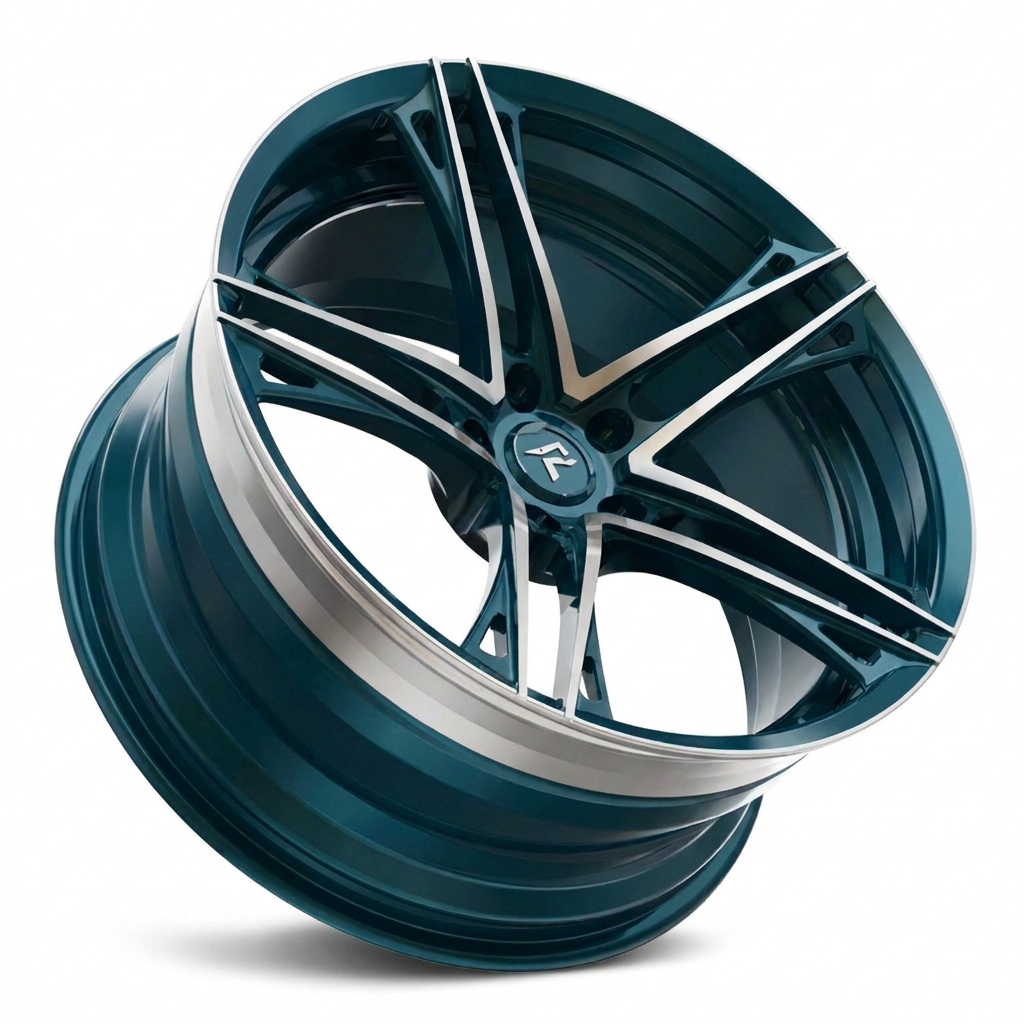 RZR V forged wheel — Gloss Teal Blue / Diamond-Cut Face