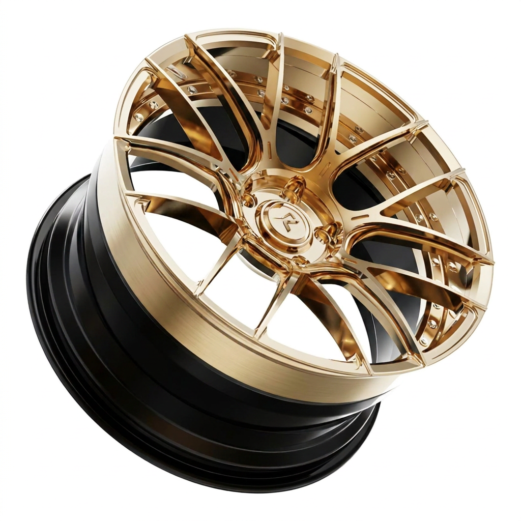 RZR II forged wheel — Polished Gold / Gloss Black Lip