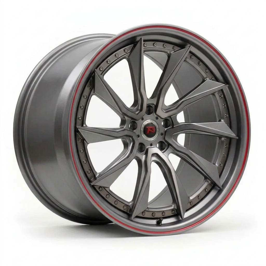 RZR LVIII forged wheel — Gunmetal / Red Pinstripe