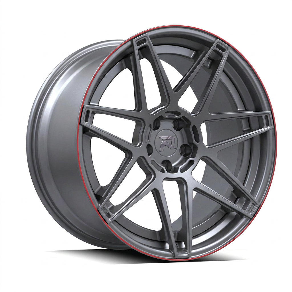 RZR XCVIII forged wheel — Gunmetal / Red Pinstripe