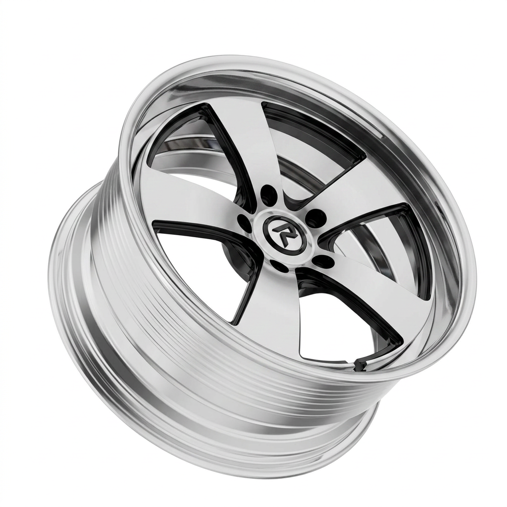 RZR LXVII forged wheel — Liquid Silver Chrome / Black Accents