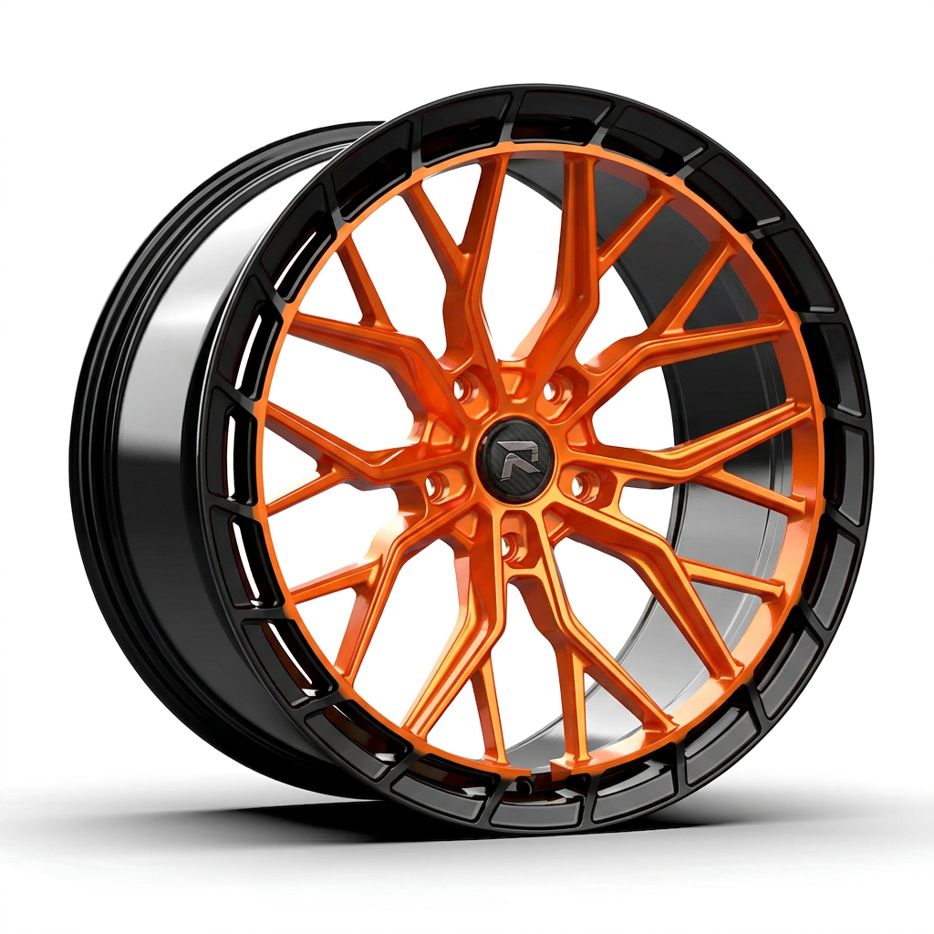 RZR CXXVI forged wheel — Candy Orange / Gloss Black Lip