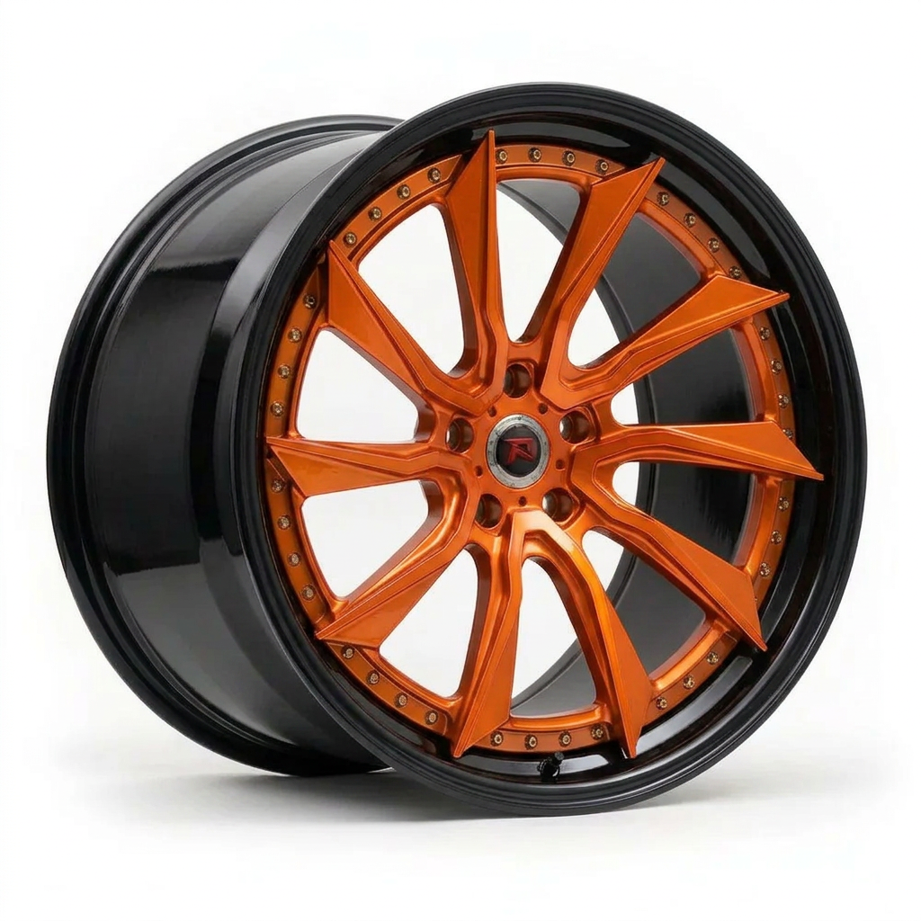 RZR LVIII forged wheel — Candy Orange / Gloss Black Lip