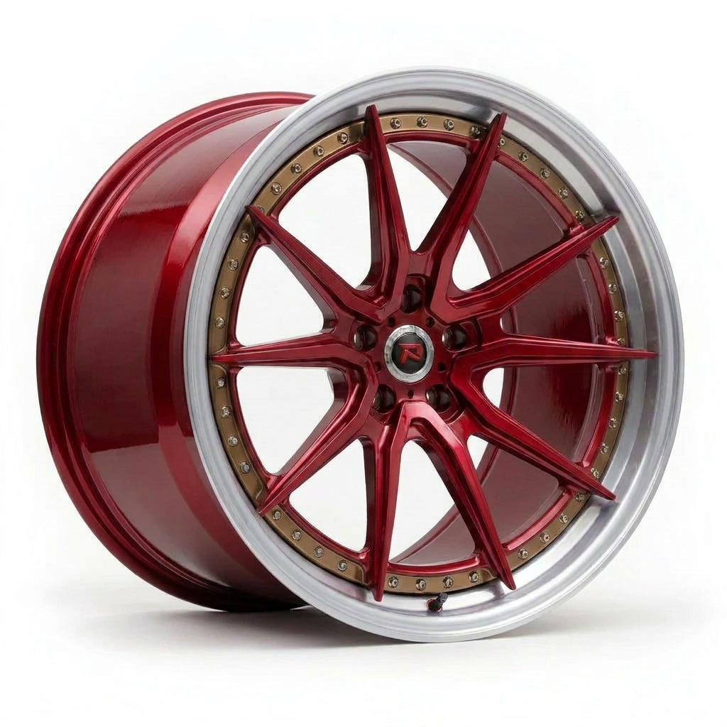 RZR XXIX forged wheel — Candy Red / Bronze Ring / Polished Lip