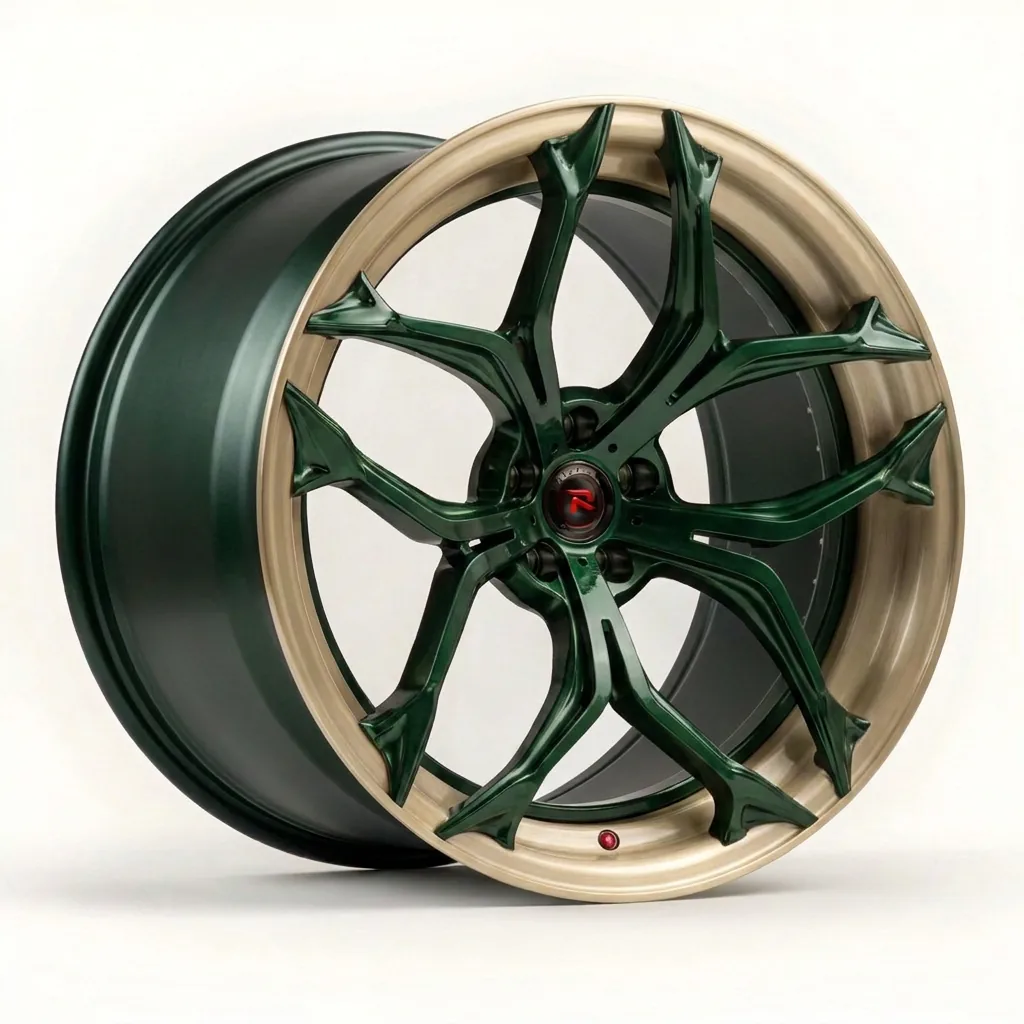 RZR XV forged wheel — British Racing Green / Brushed Bronze Lip